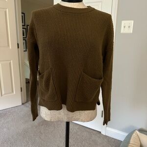 Madewell Brown Crew Neck Sweater with Ribbed Texture